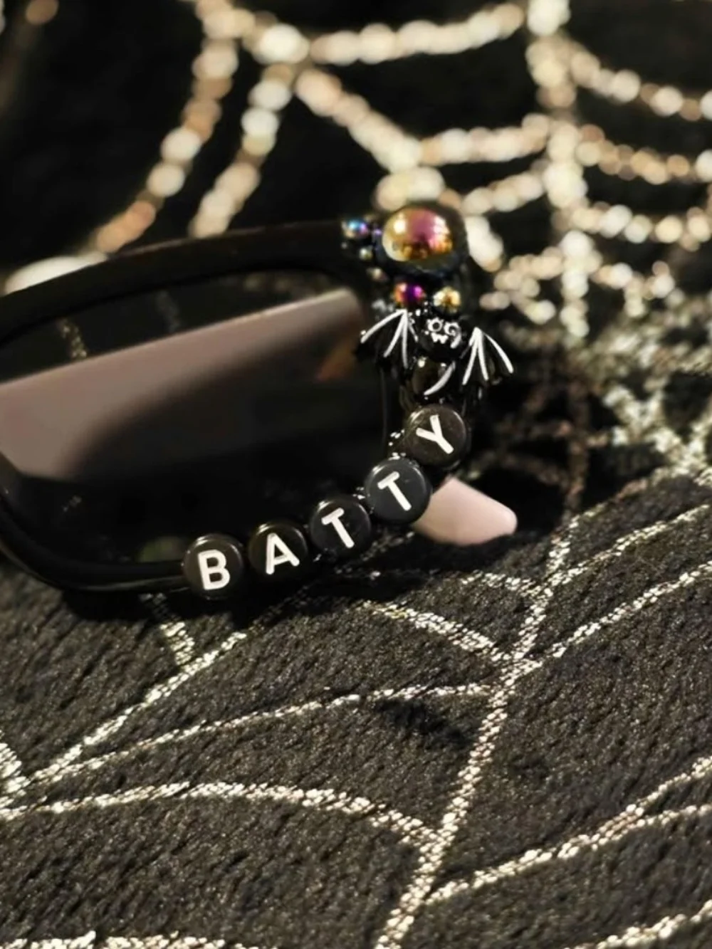 Custom toddler Black Beaded Sunglasses - 'Lil Bit Batty'